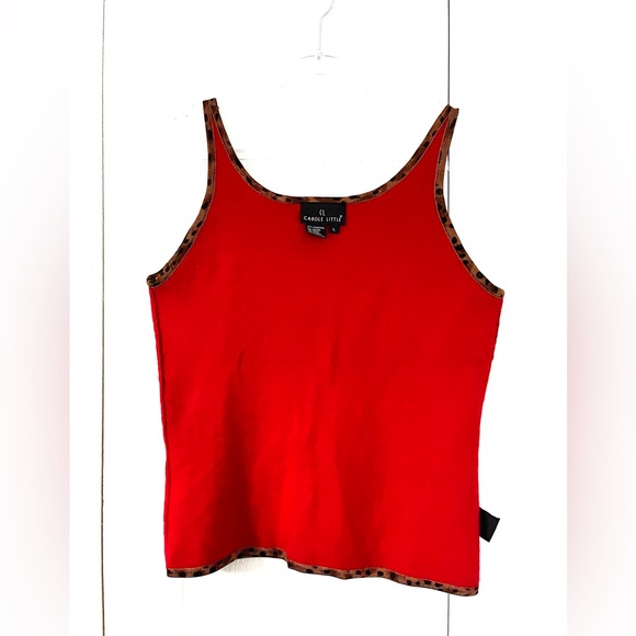 Carole Little Red Lambswool & Angora w/ Cheetah Print Tank Top sz Large - Picture 3 of 8